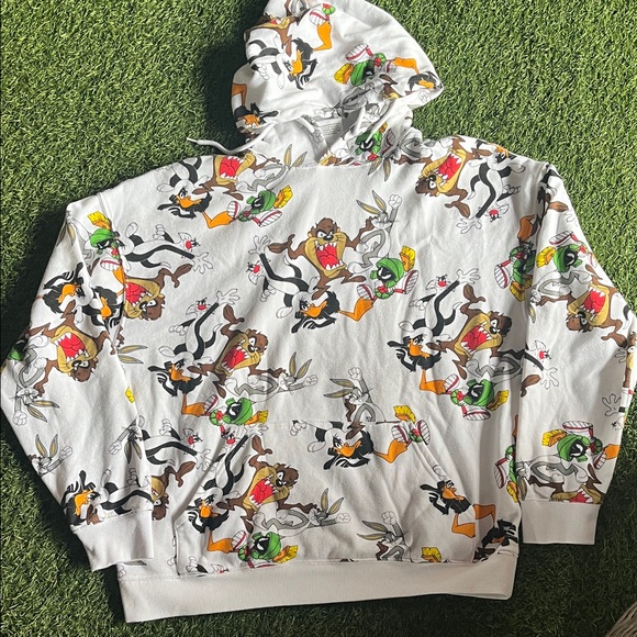 White Cartoon Print Men's Hoodie - Picture 1 of 6